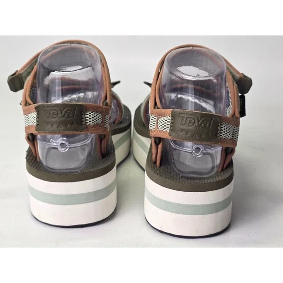 Teva Flatform Women's Sandal Size 6 EU 37 Green Olive Mesh Print Platform Shoes - Picture 11 of 12